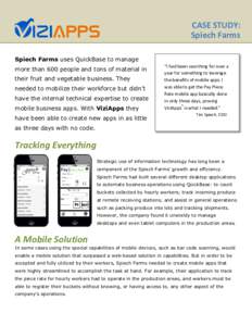 CASE STUDY: Spiech Farms Spiech Farms uses QuickBase to manage more than 600 people and tons of material in their fruit and vegetable business. They needed to mobilize their workforce but didn’t