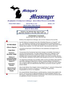 Michigan’s  Messenger The Newsletter of the Department of Michigan – Sons of Union Veterans of the Civil War Volume XXlII, Number 2