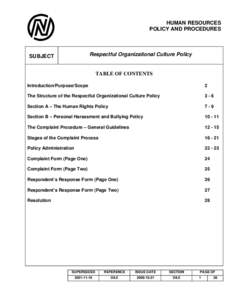 HUMAN RESOURCES POLICY AND PROCEDURES Respectful Organizational Culture Policy  SUBJECT