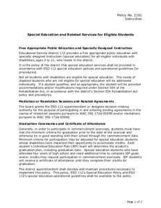 Policy NoInstruction Special Education and Related Services for Eligible Students  Free Appropriate Public Education and Specially Designed Instruction