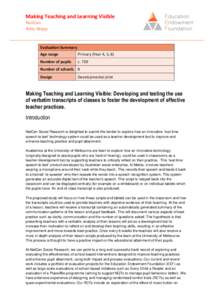 Making Teaching and Learning Visible NatCen Amy Skipp Evaluation Summary Age range