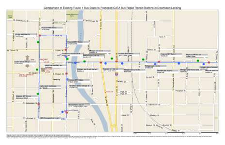 Comparison of Existing Route 1 Bus Stops to Proposed CATA Bus Rapid Transit Stations in Downtown Lansing