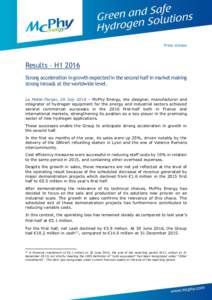 -  Press release Results – H1 2016 Strong acceleration in growth expected in the second half in market making