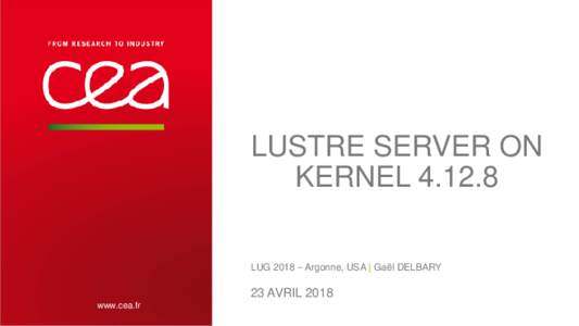 LUSTRE SERVER ON KERNELLUG 2018 – Argonne, USA | Gaël DELBARY 23 AVRIL 2018 www.cea.fr