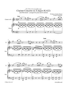 Sheet Music from www.mfiles.co.uk  Clarinet Concerto in A major (K2nd Movement - arranged for piano & Bb clarinet)  Ï ÏÏÏ