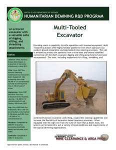 UNITED STATES DEPARTMENT OF DEFENSE  HUMANITARIAN DEMINING R&D PROGRAM An armored excavator with a versatile suite