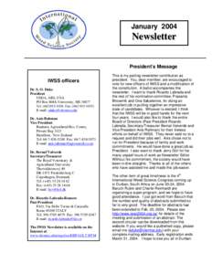 January[removed]Newsletter President’s Message IWSS officers Dr. S. O. Duke