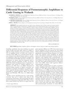 Management and Conservation Article  Differential Responses of Postmetamorphic Amphibians to Cattle Grazing in Wetlands ELIZABETH C. BURTON, Center for Wildlife Health, Department of Forestry, Wildlife and Fisheries, Uni