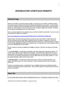 1    INTRODUCTORY ePORTFOLIO PROMPTS    Welcome Page 
