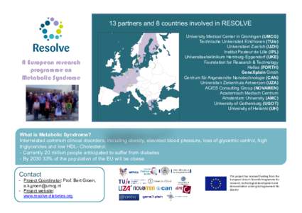 13 partners and 8 countries involved in RESOLVE  A European research programme on Metabolic Syndrome