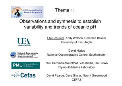 Theme 1: Observations and synthesis to establish variability and trends of oceanic pH Ute Schuster, Andy Watson, Dorothee Bakker University of East Anglia David Hydes