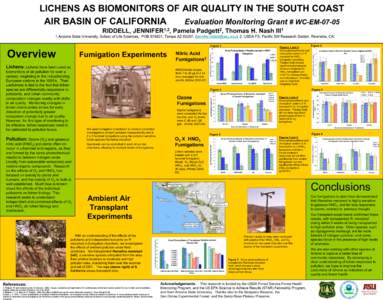 LICHENS AS BIOMONITORS OF AIR QUALITY IN THE SOUTH COAST Evaluation Monitoring Grant # WC-EMAIR BASIN OF CALIFORNIA RIDDELL,  1,2
