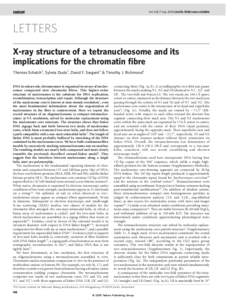 Vol 436|7 July 2005|doi:nature03686  LETTERS X-ray structure of a tetranucleosome and its implications for the chromatin fibre Thomas Schalch1, Sylwia Duda1, David F. Sargent1 & Timothy J. Richmond1
