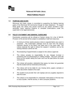 Richmond Hill Public Library  PROCTORING POLICY 1.0
