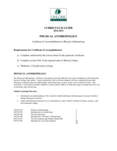 Physical Anthropology Certificate of Accomplishment[removed]Curriculum Guide - Ohlone College