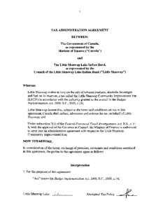 The Little Shuswap Lake Indian Band Sales Tax Administration Agreement