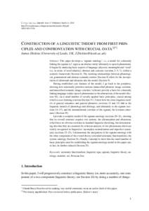 Linguistica ONLINE. Issue 17. Published: March 11, 2016 http://www.phil.muni.cz/linguistica/art/dickins/dic-004.pdf ISSNCONSTRUCTION OF A LINGUISTIC THEORY FROM FIRST PRINCIPLES AND CONFRONTATION WITH CRUCIAL 