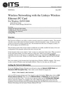 WIN9X016  July 2005 Wireless Networking with the Linksys Wireless Ethernet PC Card