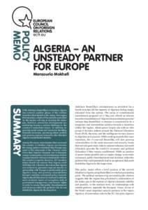POLICY MEMO ALGERIA – AN UNSTEADY PARTNER FOR EUROPE