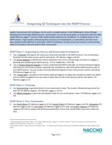 Integrating QI Techniques into the MAPP Process Quality Improvement (QI) techniques can be used to complete phases in the Mobilizing for Action through Planning and Partnerships (MAPP) process. Communities can use this q