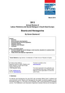Annual review of labour relations and social dialogue in South East Europe: Bosnia and Herzegovina : 2013