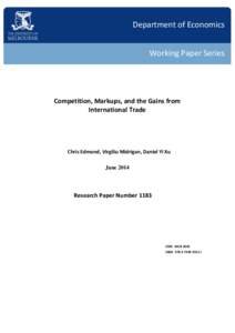 Department of Economics Working Paper Series Competition, Markups, and the Gains from International Trade