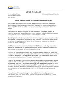 NEWS RELEASE For Immediate Release 2013AVED0044[removed]Dec. 13, 2013  Ministry of Advanced Education