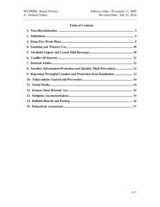 WUPRPM. Board Policies Effective Date: November 11, 2005 A. General Topics Revision Date: July 21, 2016 ________________________________________________________________________ Table of Contents