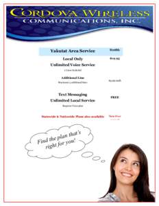 Yakutat Area Service  Monthly Local Only