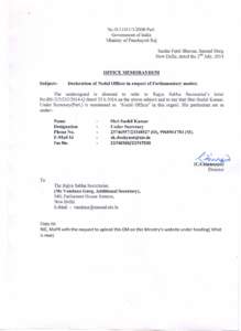 ••  No.H[removed]Parl. Government of India Ministry of Panchayati Raj Sardar Patel Bhavan, Sansad Marg