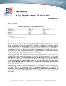 Franchising A Top Export Prospect for Costa Rica September 2014 Market Estimates General Distribution of Franchises in Costa Rica