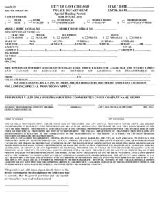 CITY OF EAST CHICAGO POLICE DEPARTMENT Special Hauling Permit Form M-233 State Form[removed]R4/7-89)