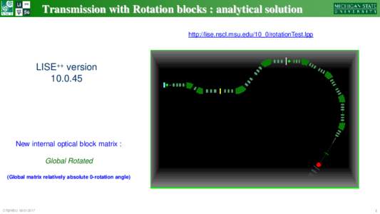 Transmission with Rotation blocks : analytical solution http://lise.nscl.msu.edu/10_0/rotationTest.lpp LISE++ version