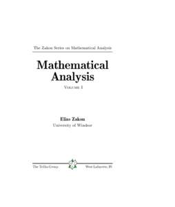 Mathematical Analysis. Volume I