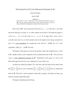 THE GENERAL FORM OF CYCLIC ORTHONORMAL GENERATORS IN N