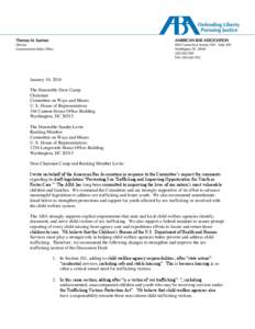 ABA Comments Regarding the Prevention of Sex Trafficking and Improving Opportunities for Youth in Foster Care