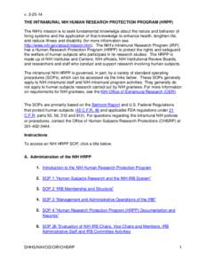 Listing of NIH  Intramural HRPP Policies and Procedures