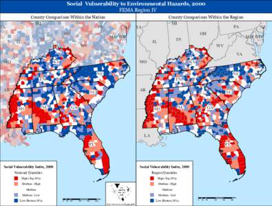 Social Vulnerability to Environmental Hazards, 2000 FEMA Region IV County Comparison Within the Nation MI PA