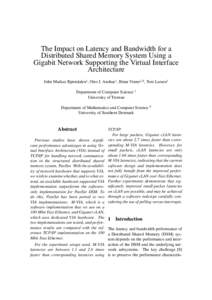 The Impact on Latency and Bandwidth for a Distributed Shared Memory System Using a Gigabit Network Supporting the Virtual Interface Architecture 