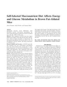 Self-Selected Macronutrient Diet Affects Energy and Glucose Metabolism in Brown Fat-Ablated Mice