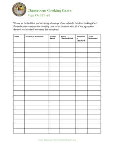      Classroom Cooking Carts: Sign Out Sheet We are so thrilled that you’re taking advantage of our school’s fabulous Cooking Cart!
