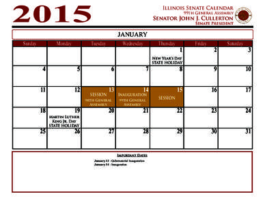 2015  Illinois Senate Calendar 99th General Assembly  Senator John J. Cullerton