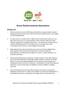 March 29th - April 1st[removed]Green Parliamentarians Association Background 1.
