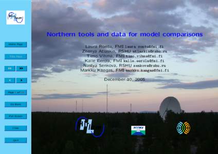 Northern tools and data for model comparisons Home Page Title Page  JJ