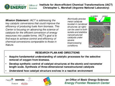 Institute for Atom-efficient Chemical Transformations (IACT) Christopher L. Marshall (Argonne National Laboratory) Mission Statement: IACT is addressing the key catalytic conversions that could improve the efficiency of 