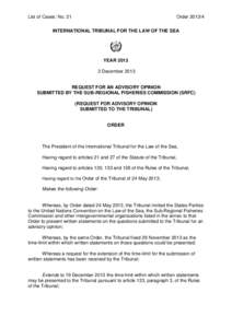 List of Cases: No. 21  OrderINTERNATIONAL TRIBUNAL FOR THE LAW OF THE SEA