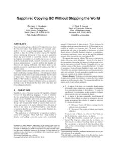 Sapphire: Copying GC Without Stopping the World Richard L. Hudson J. Eliot B. Moss  Intel Corporation