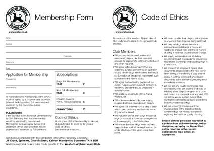 Membership Form www.wahc.co.uk www.wahc.co.uk  All members of the Western Afghan Hound