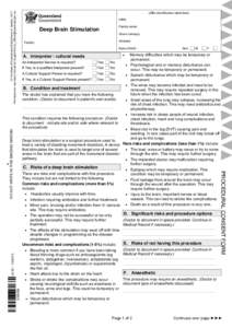 Deep Brain Stimulation Procedural Consent and Patient Information Sheet | Queensland Health