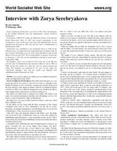 World Socialist Web Site  wsws.org Interview with Zorya Serebryakova By our reporter